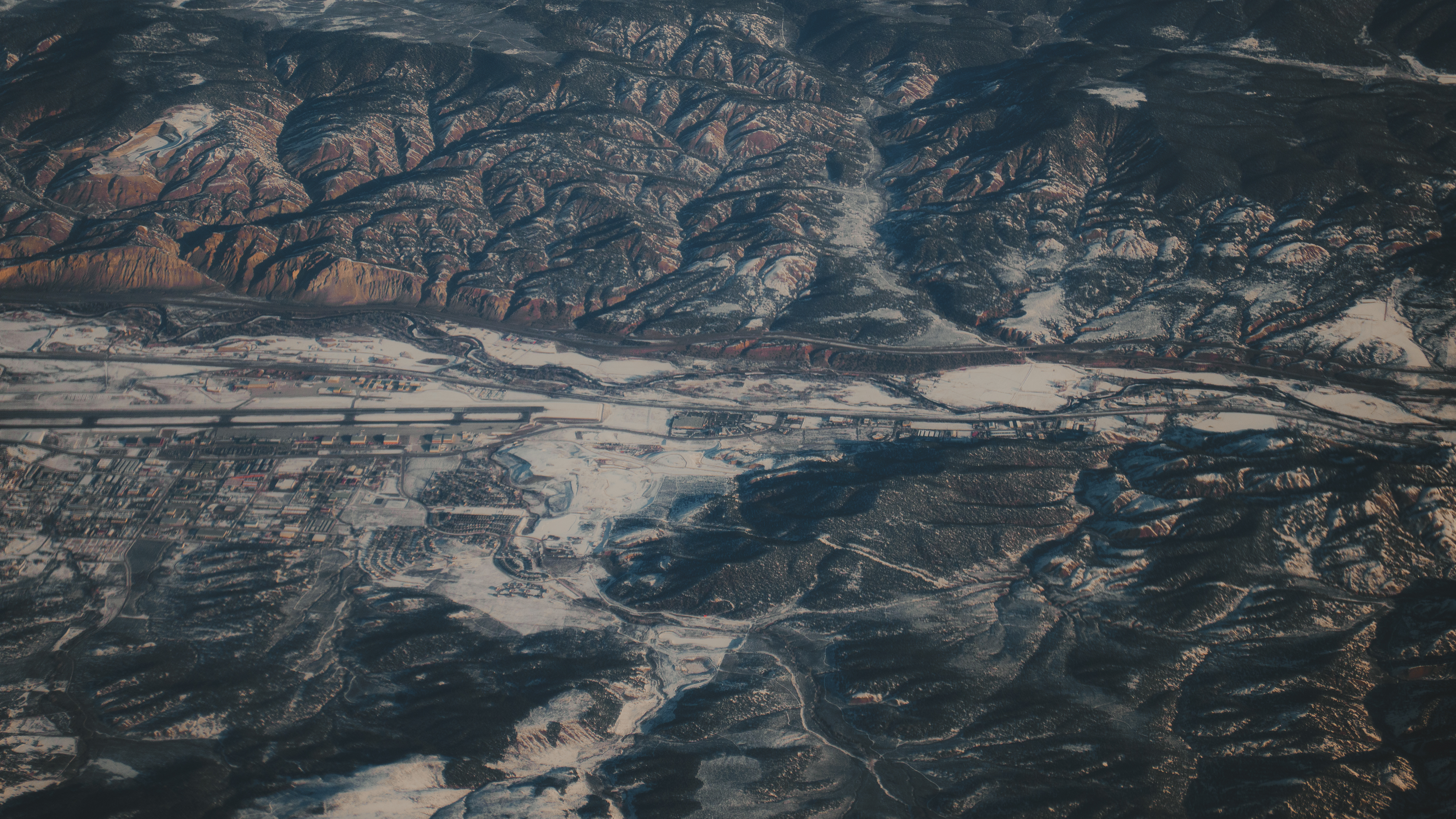 Aerial snowy town
